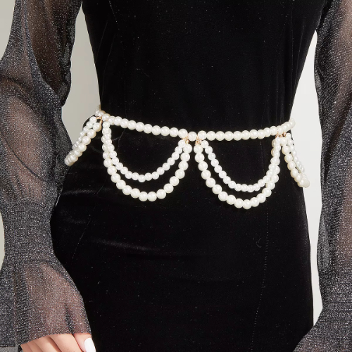 Pearl Waist Chains  Double Layers Beads Shell Metal Chain Belt