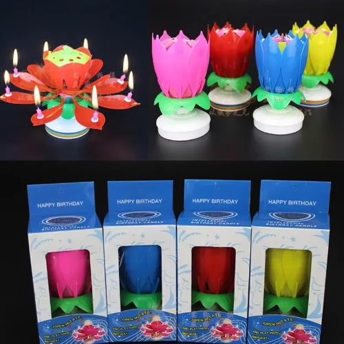 Birthday Cake Music Candles Lotus Flower Christmas Festival Decorative Music Wedding Party Decoration
